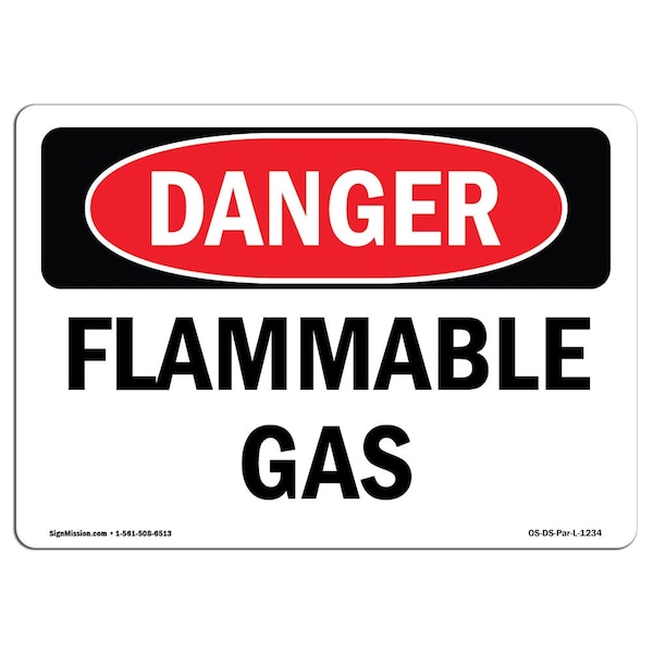 Safety Sign, OSHA Danger, 12" Height, 18" Width, Flammable Gas, Landscape, D-1218-L-1234